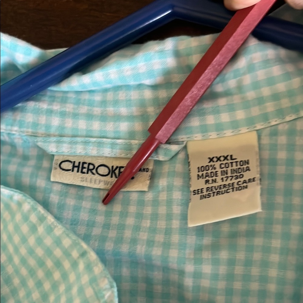 Cherokee Light Blue Checkered Pajama Shirt - Picture 6 of 7